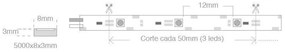 Fita LED monocolor SMD3014, DC24V, 5m (60 Led/m), 30W, IP68 à prova d'água, Branco Frio