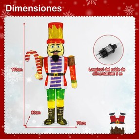 Soldado Quebra Nozes 170 cm Iluminado para Decoração de Natal  3D Pré-iluminada com 110 Luzes LED multicolorido
