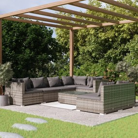 vidaXL 8 pcs conjunto lounge de jardim c/ almofadões vime PE cinzento