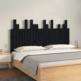 Cabeceira de parede 146,5x3x80 cm madeira de pinho maciça preto