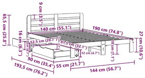 Cama sem colchão 140x190 cm pinho maciço castanho-mel