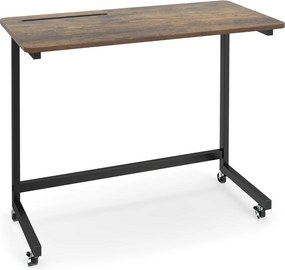 Mesa lateral apoio 80 x 40 x 75 cm com rodas em forma de C para sofá, quarto e sala, castanho rústico e preto