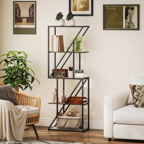 Estante de 5 Níveis Estante para Livros Estilo Industrial com Prateleiras Abertas e Estrutura de Aço 60x30x165 cm Madeira e Preto