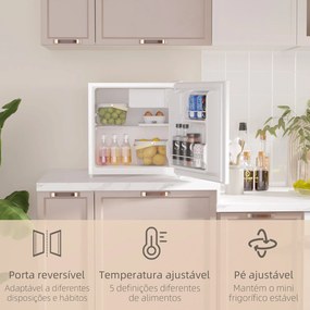Mini Frigorífico Silencioso 46L Classe F com Temperatura Ajustável e Porta Reversível 48x44x49 cm Branco