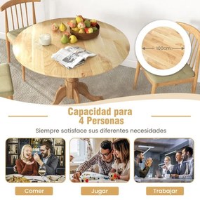 Mesa de jantar redonda de 100 cm para 4 pessoas em madeira de cauchu com base em pedestal para sala de estar e sala de jantar Cor Natural