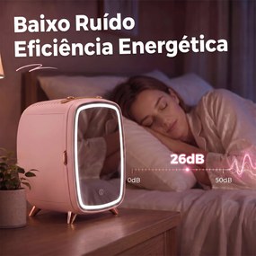 Mini Frigorífico para Cosméticos com 6 L, Porta com Espelho e Luzes LED Ajustáveis, 24,3 x 19,4 x 35,6 cm Rosa
