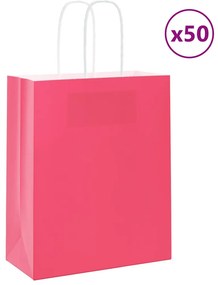 vidaXL Sacos de papel 50 unid com alças rosa 18x8x22 cm