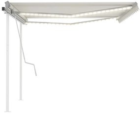 Toldo retrátil manual com luzes LED 4,5x3,5 m cor creme