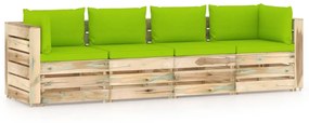 Sofá de jardim 4 lugares c/ almofadões madeira impreg. verde