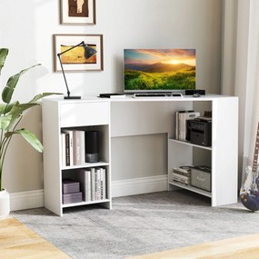 Secretária de computador de canto em forma de L 120 cm com gaveta e Estantes Branca