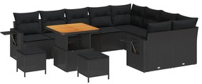 vidaXL Conjunto de Sofá de Jardim com almofada 12 pcs Preto