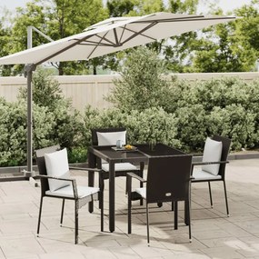 vidaXL 5 pcs conjunto de jantar p/ jardim c/ almofadões vime PE preto