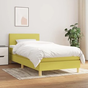 vidaXL Cama com molas/colchão 100x200 cm tecido verde