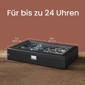 Caixa grande para 24 relógios 43,5 x 29,5 x 8,5 cm Preta