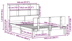 Cama com estante sem colchão 140x200 cm pinho maciço branco