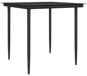 3 pcs conjunto de jantar p/ jardim c/ almofadões vime PE e aço