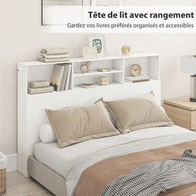 Cabeceira de cama com pés e espaço de arrumação 160 x 20,2 x 108,2 cm, acessório de cama com 4 compartimentos abertos, branco