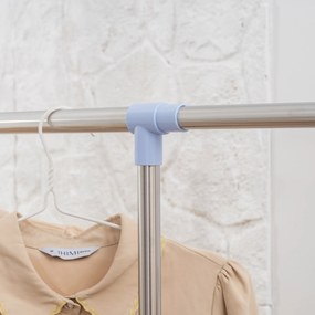 Guarda Roupa com Rodas com Barra de Aço Inoxidável e Prateleira para Sapatos Altura Ajustável 94-159x42x93-168 cm Azul