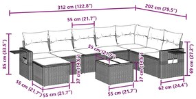 9 pcs conjunto de sofás p/ jardim c/ almofadões vime PE preto