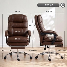 Cadeira de Escritório Ergonómica com Apoio para os Pés Molas Ensacadas Reclinável 155° Encosto Alto Apoio de Cabeça Castanho
