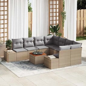 vidaXL Conjunto de Sofá de Jardim de 9 Peças com Almofadas Bege Vime Sintético Acácia