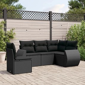 vidaXL 5 pcs conjunto sofás de jardim com almofadões vime PE preto