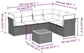 7 pcs conjunto de sofás p/ jardim c/ almofadões vime PE preto