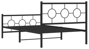 Estrutura de cama com cabeceira e pés 107x203 cm metal preto