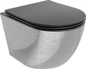 Mexen Lena sanitário wc Rimless com tampa de fechamento suave slim, duroplast, preto mate/padrõ silver scales - 30224072