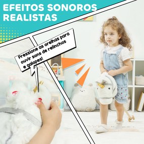 Cavalo com Pau de Madeira Design Unicórnio Sons e Rodas Cavalo de Brinquedo 95x25x27 cm Branco