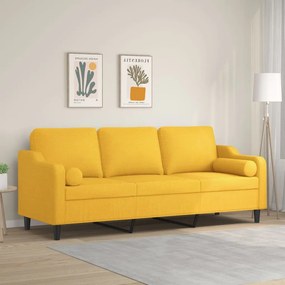 vidaXL Sofá 3 lug. c/ almofadas/almofadões 210 cm tecido amarelo-claro
