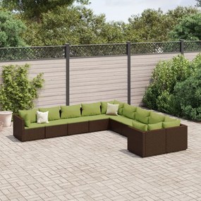 vidaXL 10 pcs conj. sofás jardim com almofadões vime PE castanho