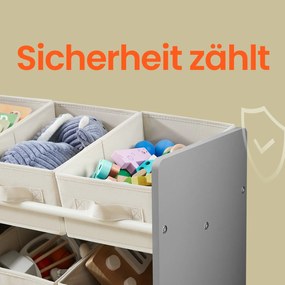 Estante infantil com 9 caixas de armazenamento em tecido não tecido 29,5 x 62,5 x 60 cm cinzento