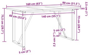 Mesa de jantar estrutura em O 160x80x75,5cm pinho/aço