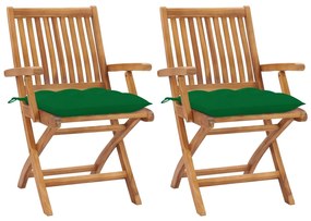 vidaXL Cadeiras de jardim c/ almofadões verde 2 pcs teca maciça