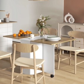 Mesa de jantar dobrável para 6 pessoas 140 x 76 x 74 cm (CADEIRAS NÃO INCLUIDAS), mesa de cozinha com Rodas, 2 gavetas e 2 armários, branca e castanha