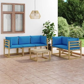 6 pcs conjunto lounge de jardim com almofadões azul-claro