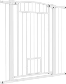 Barreira para cães, largura ajustável de 76 a 102 cm, barreira extra larga com porta para gatos, branca