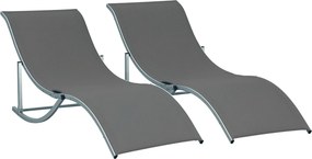 Outsunny Conjunto 2 Espreguiçadeiras Ergonômicas Dobráveis em Forma de S com Estrutura de Alumínio Textilene 165x61x63cm Cinza | Aosom Portugal