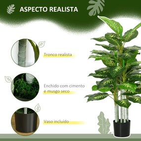 Planta Artificial de 120 cm com 53 Folhas Realistas e Vaso de Cimento Planta Sintética Decoração para Casa Verde