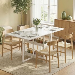 Mesa de jantar dobrável 133,4 L x 80 l x 75 A cm com rodas para 4 pessoas (CADEIRAS NÃO INCLUIDAS), com compartimentos abertos, ideal para espaços red