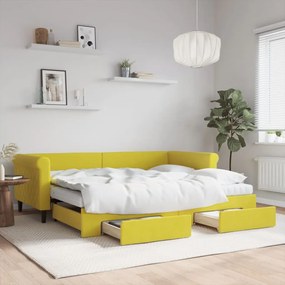 Sofá-cama com gavetão e gavetas 90x200 cm veludo amarelo