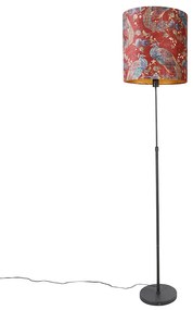 Candeeiro de pé com abajur preto design de pavão vermelho 40 cm - Parte Moderno