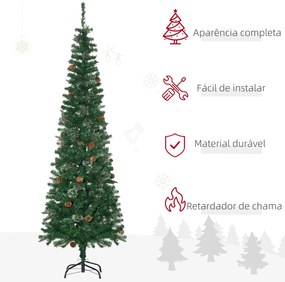 Árvore de Natal Artificial 195 cm Árvore de Natal com 556 Ramos Árvore de Natal Slim com 25 Pinhas Base Dobrável Ø54x195 cm Verde