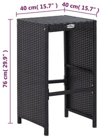 7 pcs conjunto bar para jardim c/ almofadões vime PE preto