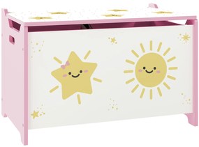 Baú Brinquedos Infantil 53 L Caixa de Arrumação Brinquedos com Tampa Rebatível e Pistão a Gás 60x37x39 cm Rosa