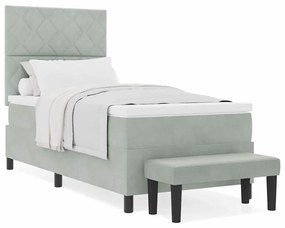 Cama Box Spring com Colchão e Banco Cinza Claro 90x200 cm Veludo