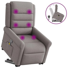 vidaXL Poltrona elevatória de massagens tecido cinzento-acastanhado