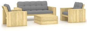 vidaXL 4 pcs conjunto lounge de jardim com almofadões pinho impregnado