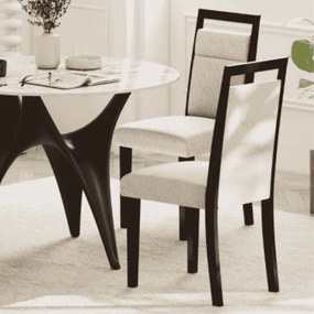 Conjunto de 2 cadeiras de jantar estofadas com assento acolchoado e encosto reclinável Pernas em madeira Bege + Castanho